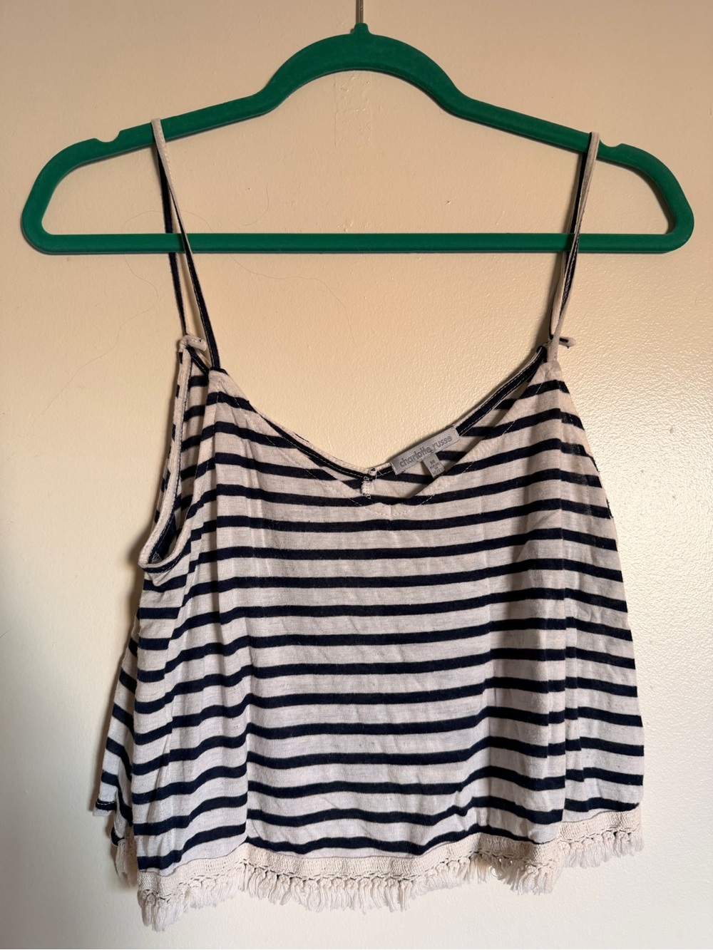 Striped Navy and White Fringe Hem Tank Top -